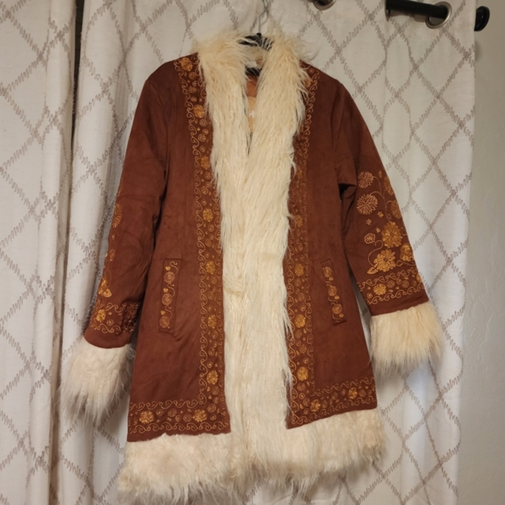 Breaking Hearts Brown Embroidered Penny Lane Coat